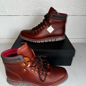Cole Haan Brown Leather Boots with Lace-Up Design